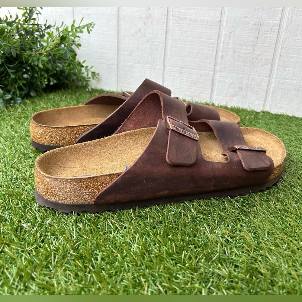 BIRKENSTOCK ARIZONA HABANA Oiled LEATHER BROWN SOFT FOOTBED SANDALS Sz 44 US11.5 - Picture 3 of 15